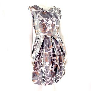 Authentic Oscar De La Renta Floral Brown Shift Dress 8 S